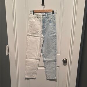 RSQ White and Blue Straight Leg Jeans Unique Two-Tone Design